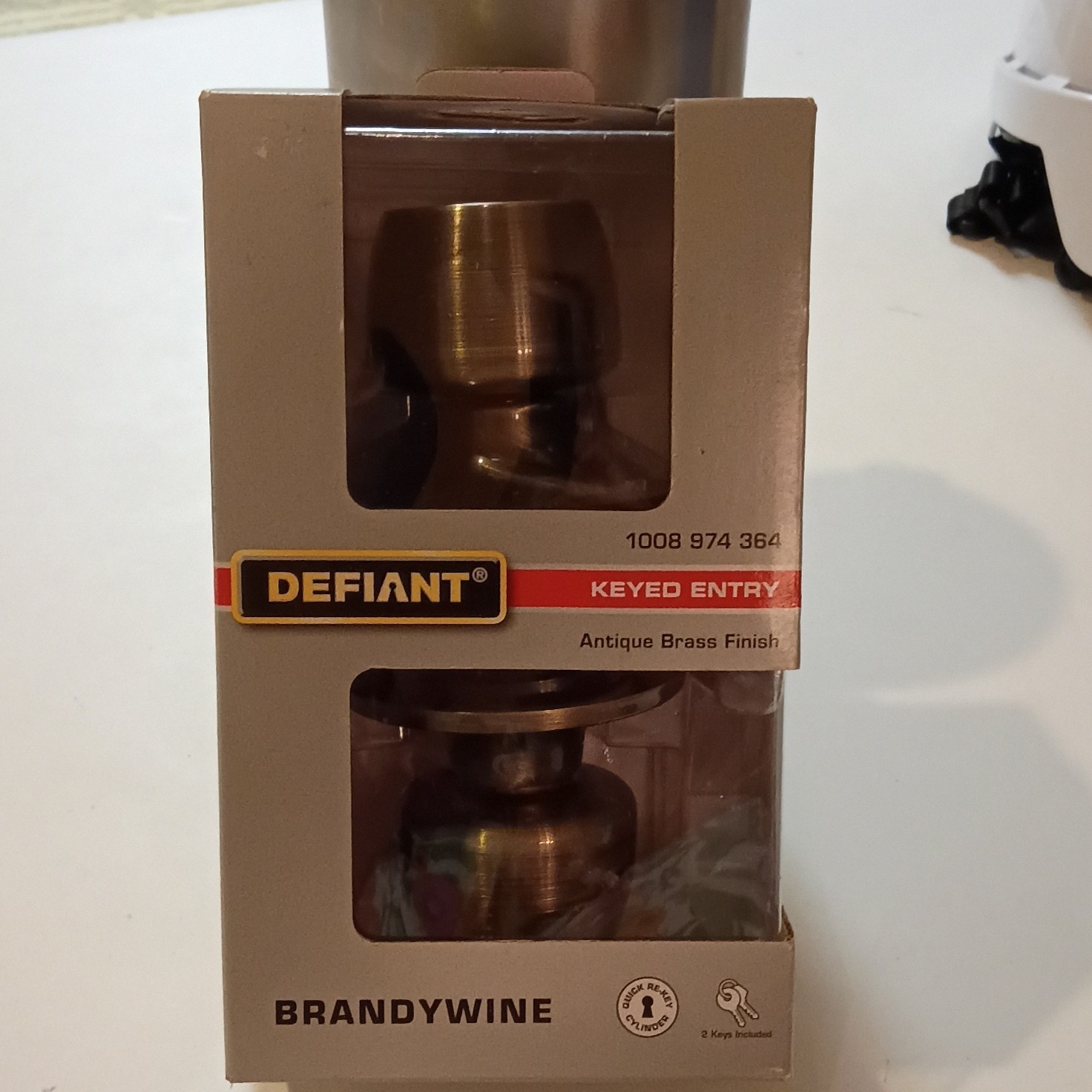 Defiant Brandywine Keyed Entry Door Knob, Antique Brass Finish, Adj Backset gallery