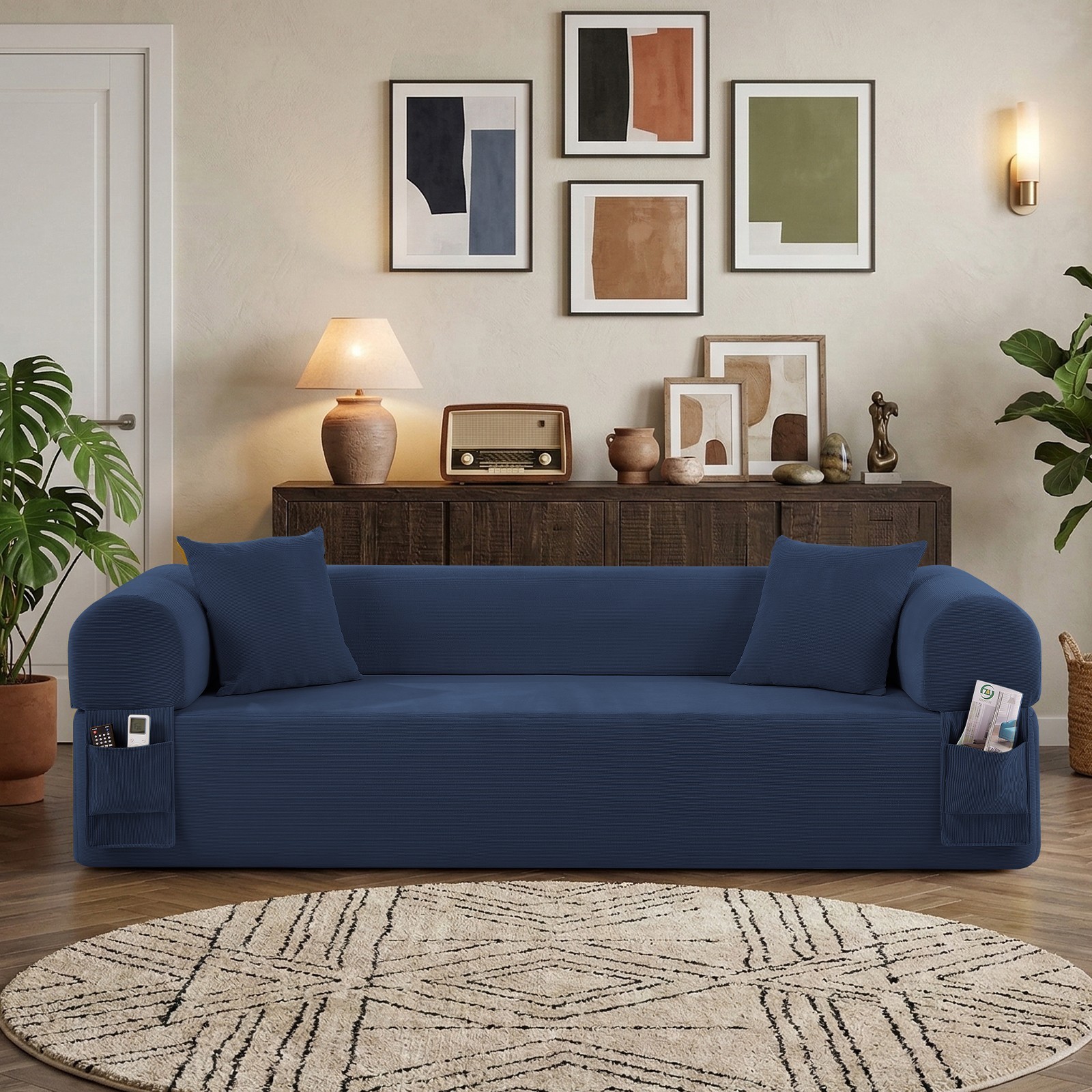 Convertible Sofa Bed ,Boneless Couch Corduroy Futon Sleeper Couch with 2 Pillows gallery