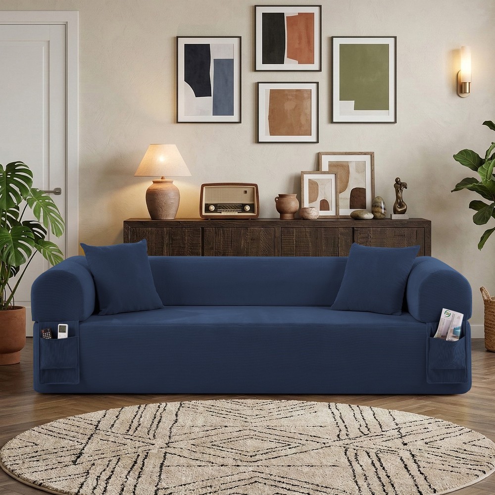 Convertible Sofa Bed ,Boneless Couch Corduroy Futon Sleeper Couch with 2 Pillows