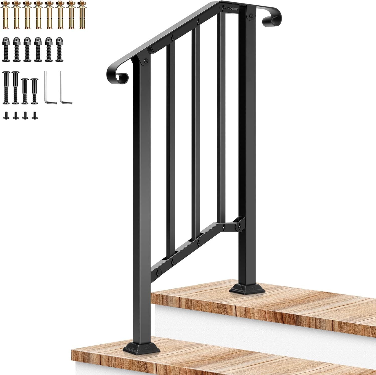Outdoor Handrail, 2 Step Stair Handrail, 26" X 36" Fits 1 to 2 Steps, Wrought Ma gallery