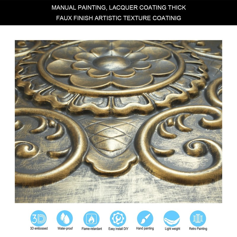 Art ceiling tile Embossed wall panel for Restaurant PL08 ancient gold 10pcs gallery