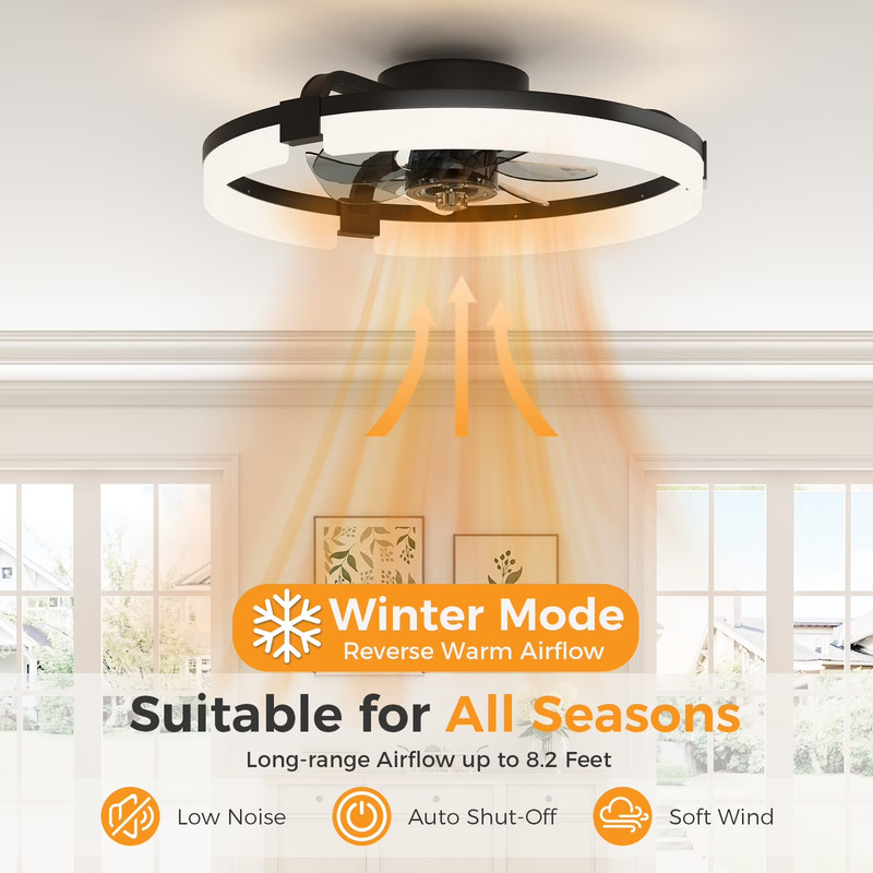 CONCETTA 19in Low Profile Flush Mount Ceiling Fan Dimmable LED Light Remote App gallery