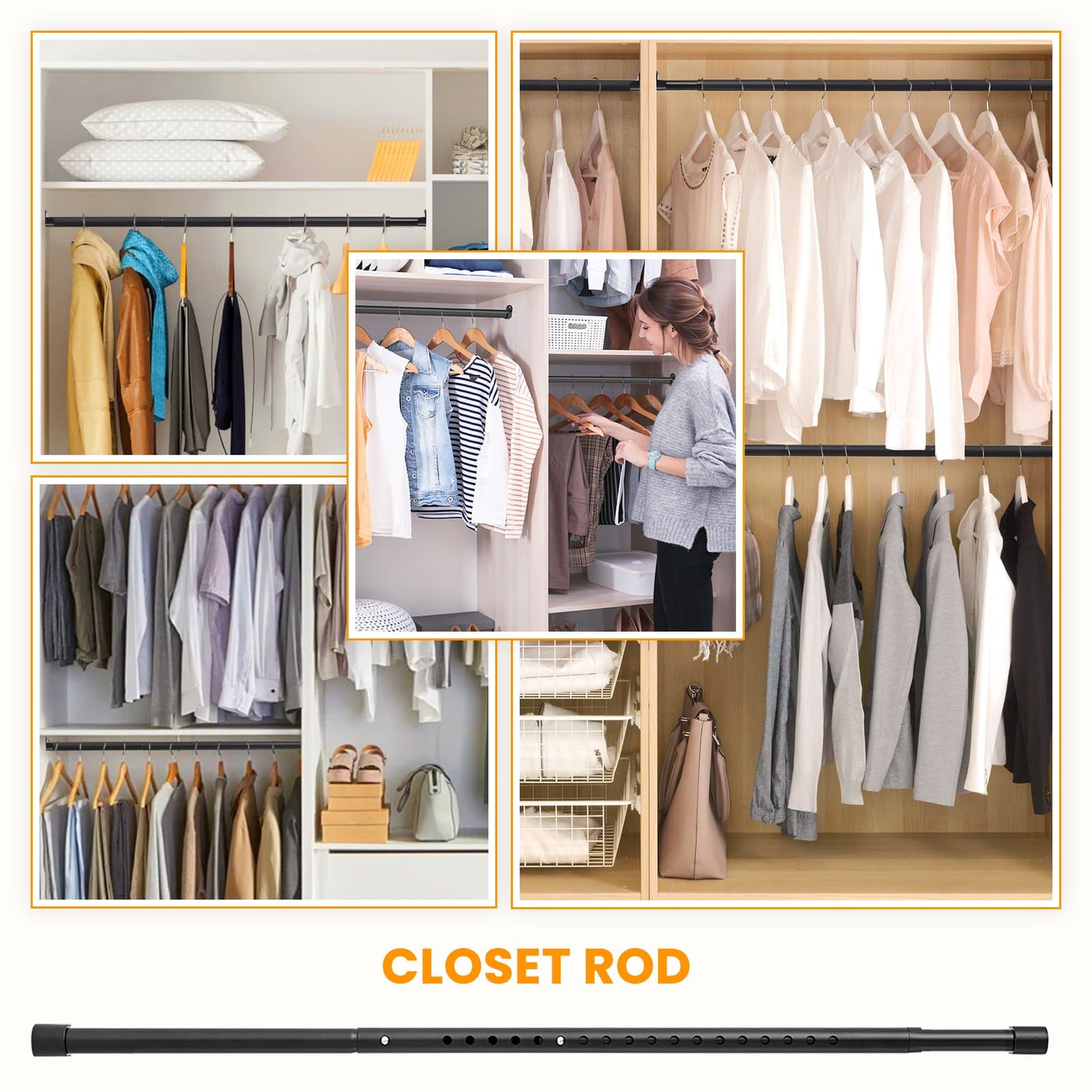 Oval Closet Rod for Hanging Clothes Adjustable Closet Rods 18 to 40 Inch Heavy gallery