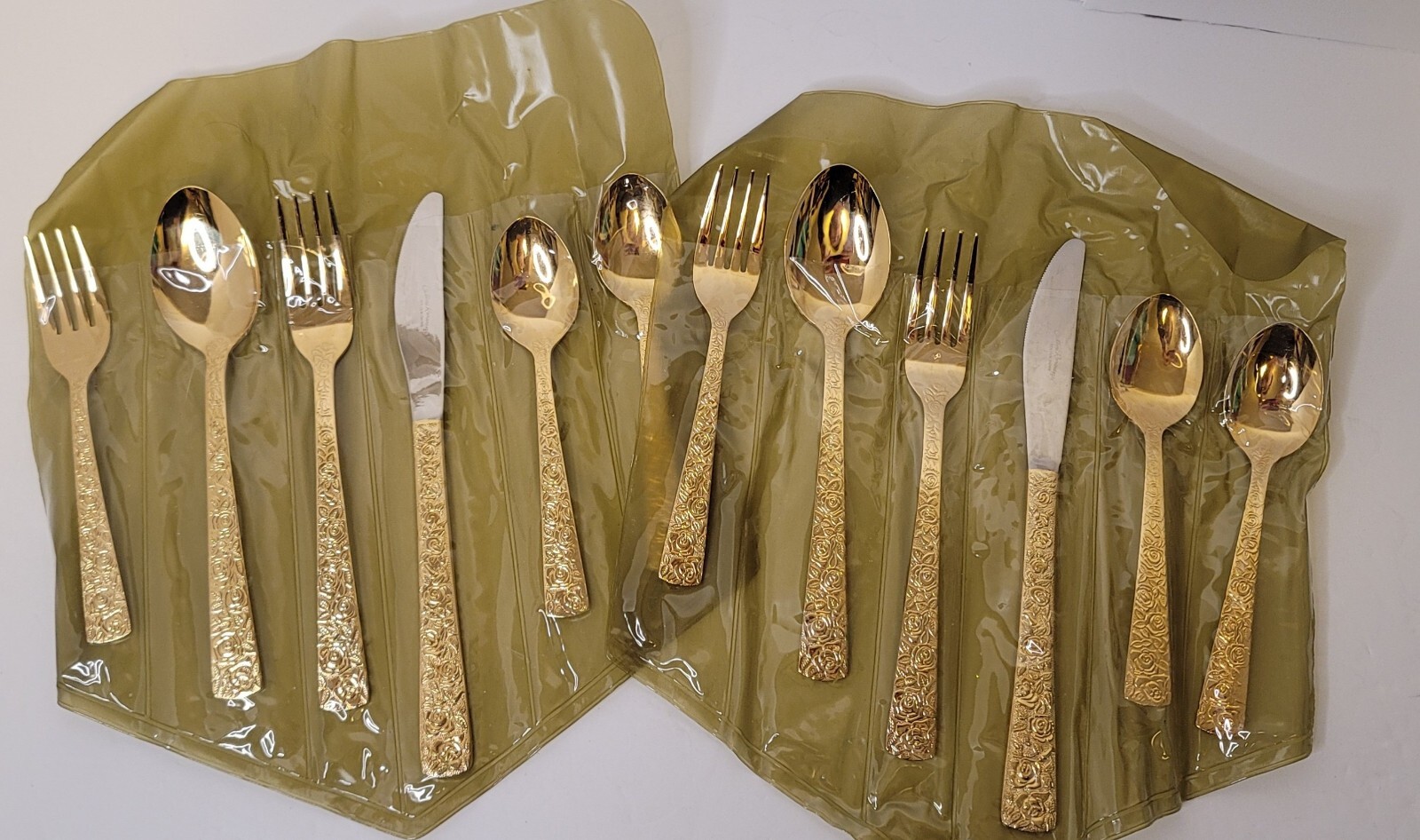 Vtg Cellini Romanesque 1968 Roses Gold Electroplate Silverware 2 Place Settings gallery