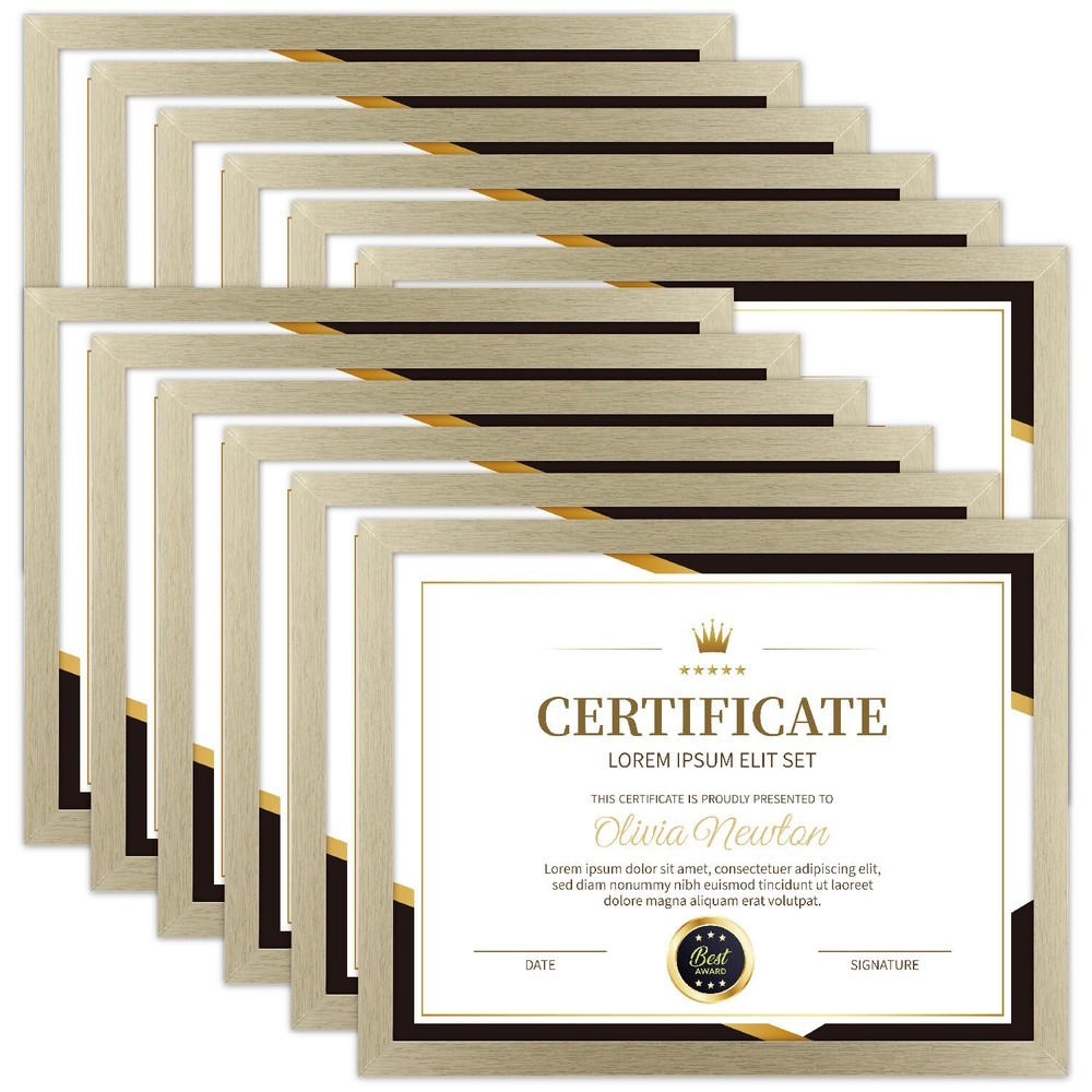 Certificate Frames Document frames 8.5x11 for Wall Or Tabletop , Set of 12 Gold