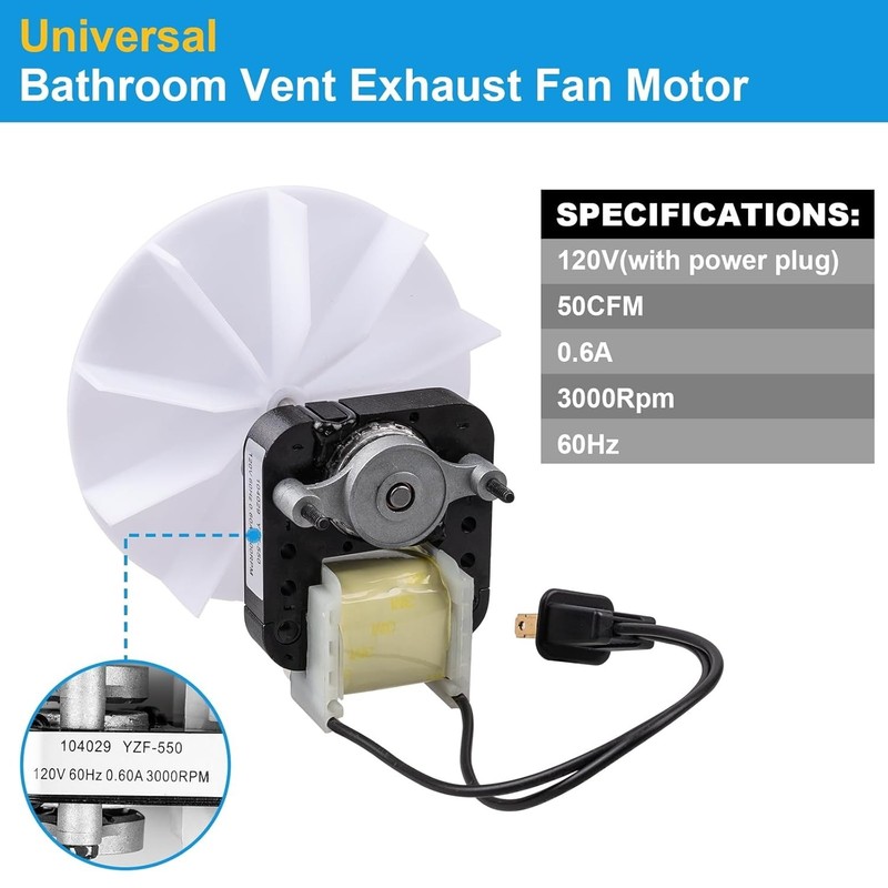 Reliable Bathroom Vent Fan Motor Replacement - 120V, Low Noise, Long-lasting Use gallery