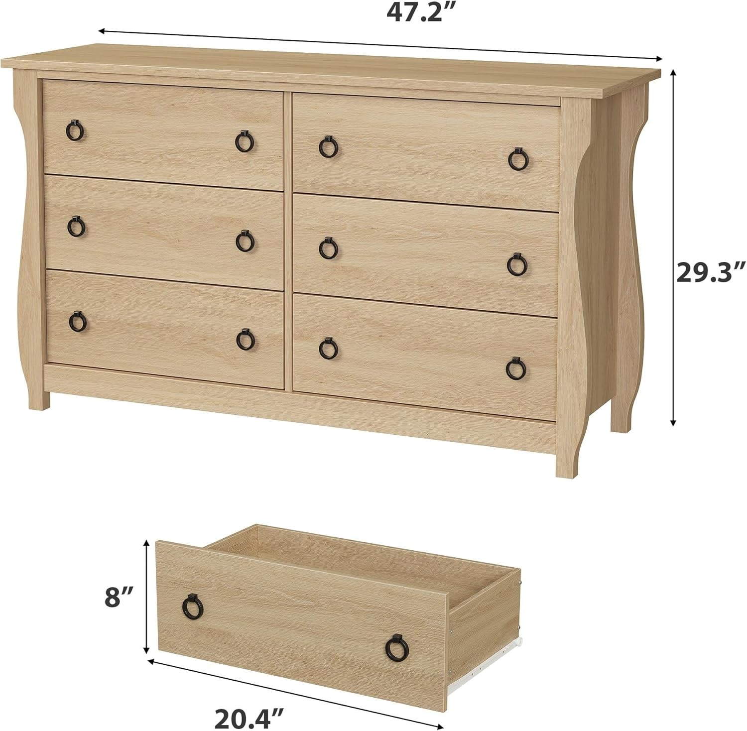 6 Drawer Dresser with Handles 47in Modern Wood Storage Organizer Living Room gallery