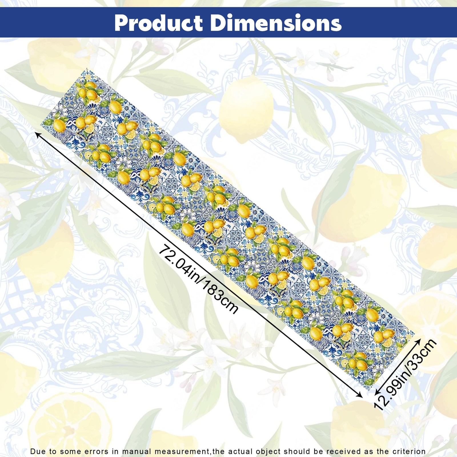 Lemon Table Runner, 13 X 72 Inches Blue and Yellow Summer Fruit Kitchen Dining T gallery