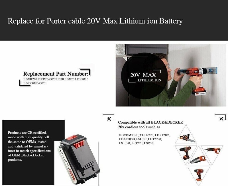 2PACK 3.0Ah for Black Decker 20V Lithium-Ion Battery 20 Volt LBXR20 Replacement gallery