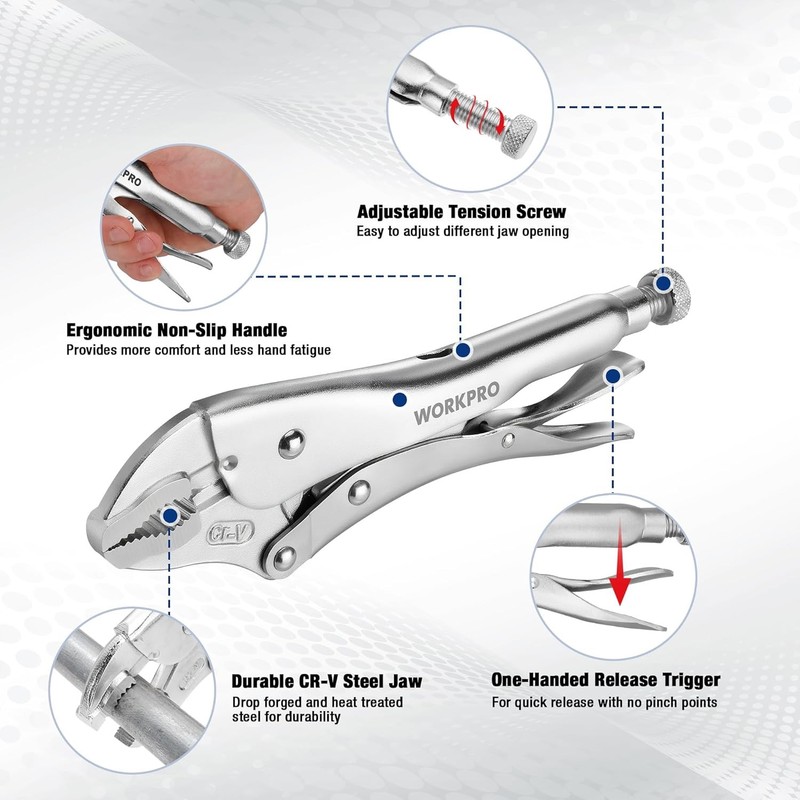 WORKPRO 5-Piece Locking Pliers Set Vice Grips w/Chrome-vanadium Steel Tool Set gallery