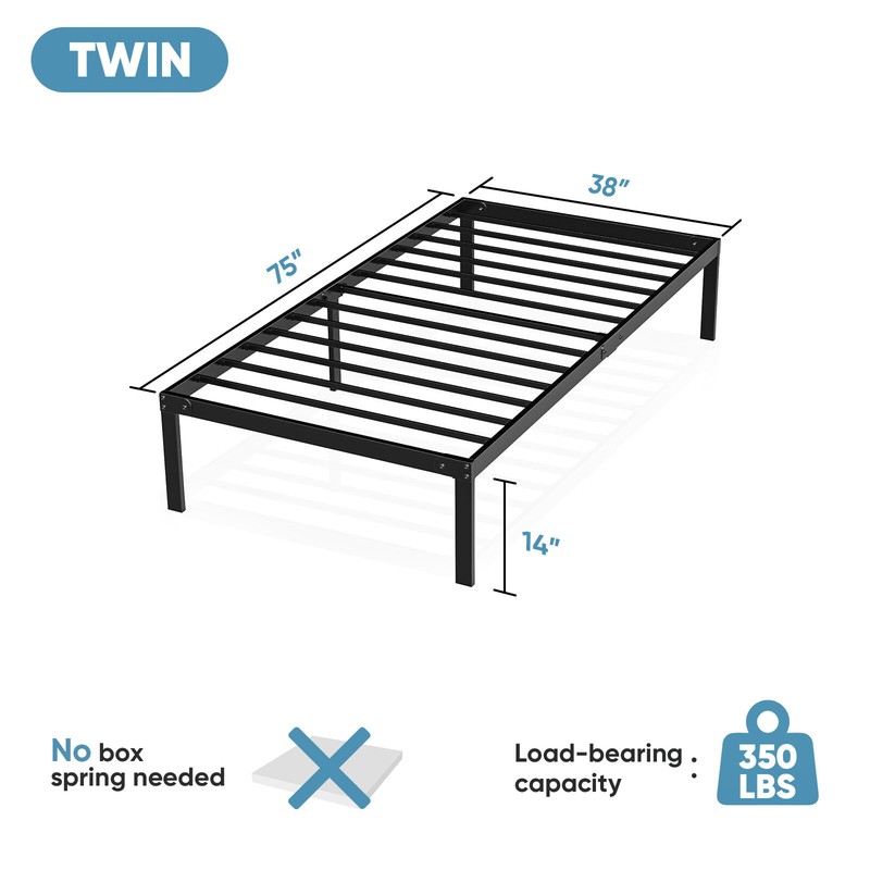 Bed Frame - No Box Spring Needed Heavy Duty Metal Platform Bedroom Frames 14"H gallery