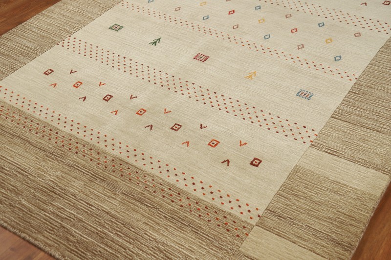 Bordered Stylish and Durable Gabbeh Beige Rug Hand-knotted Wool 5x8 ft. gallery