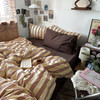 Retro Striped Duvet Cover Set Queen - 100% Natural Cotton 3-Piece Vintage Red St gallery