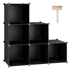 6Cube Storage Organizer Stackable Plastic Shelves Portable Bookshelf Black