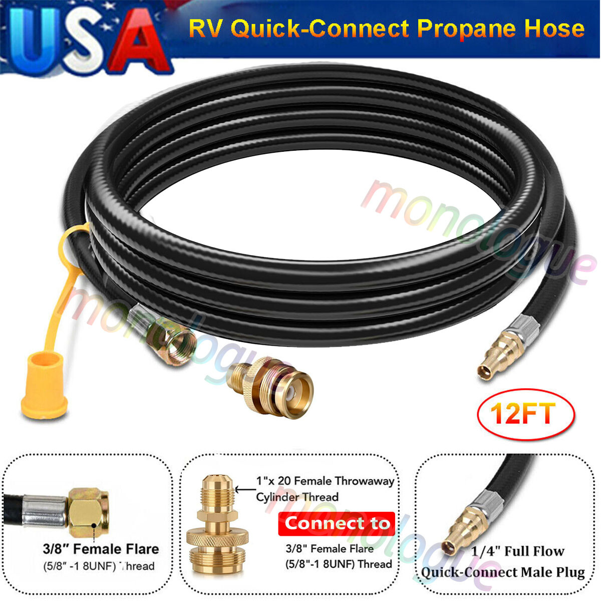 Propane Elbow Adapter with 12FT Extension Hose for 17" & 22" Griddle/ Appliance gallery