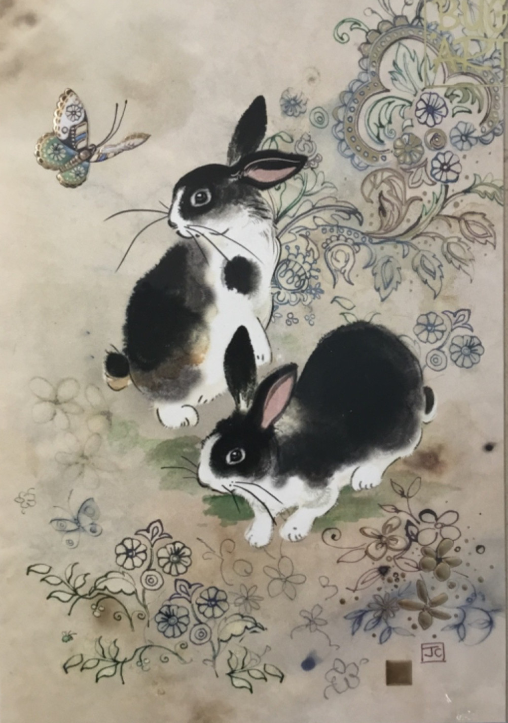 Bug Art- Blank- Two Rabbits- Embossed, Foil- United Kingdom gallery