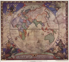 N.C. Wyeth – Eastern Hemisphere Map of Discovery – Vintage Art 1930s