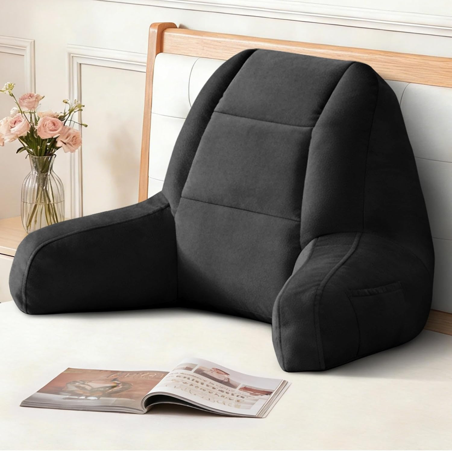 Memory Foam Back Pillow with Arms for Reading & Relaxing in Bed - Black gallery