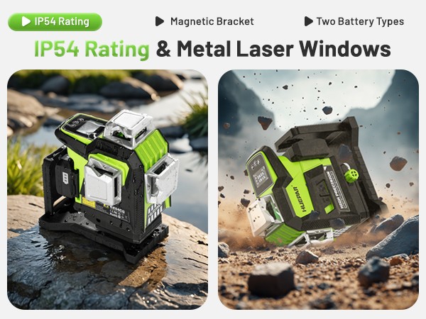 Huepar 4x360° Green Self Leveling laser tool with LCD screen + Receiver + Tripod gallery