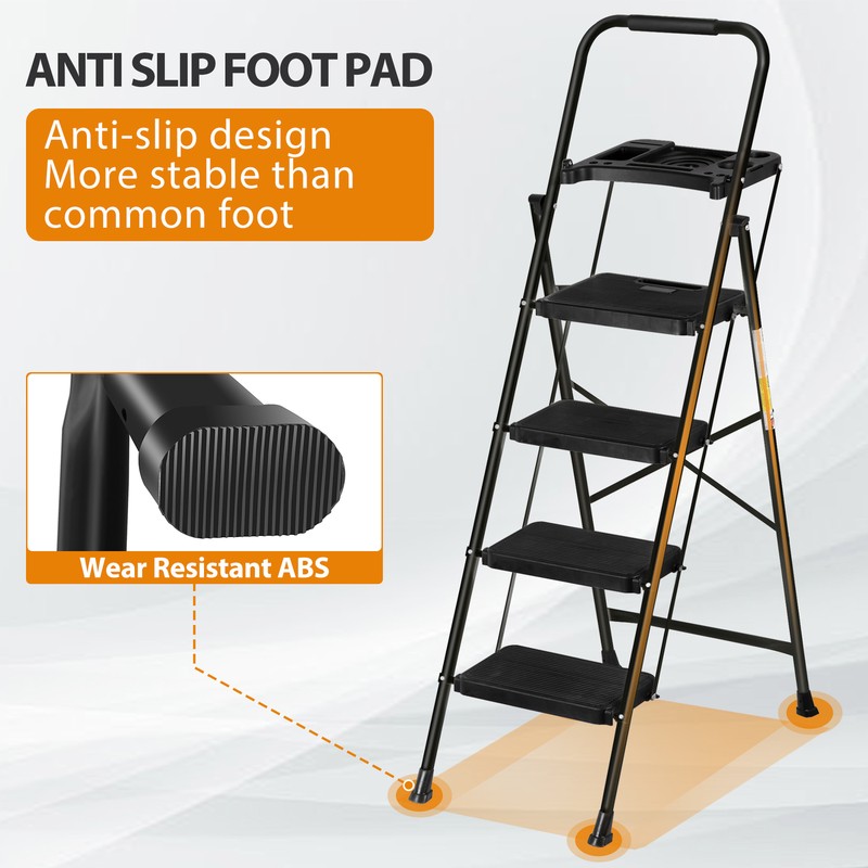 4 Step Ladder w/Tool Tray Folding Step Stool w/ Wide Non-Slip Pedal 330lbs Black gallery