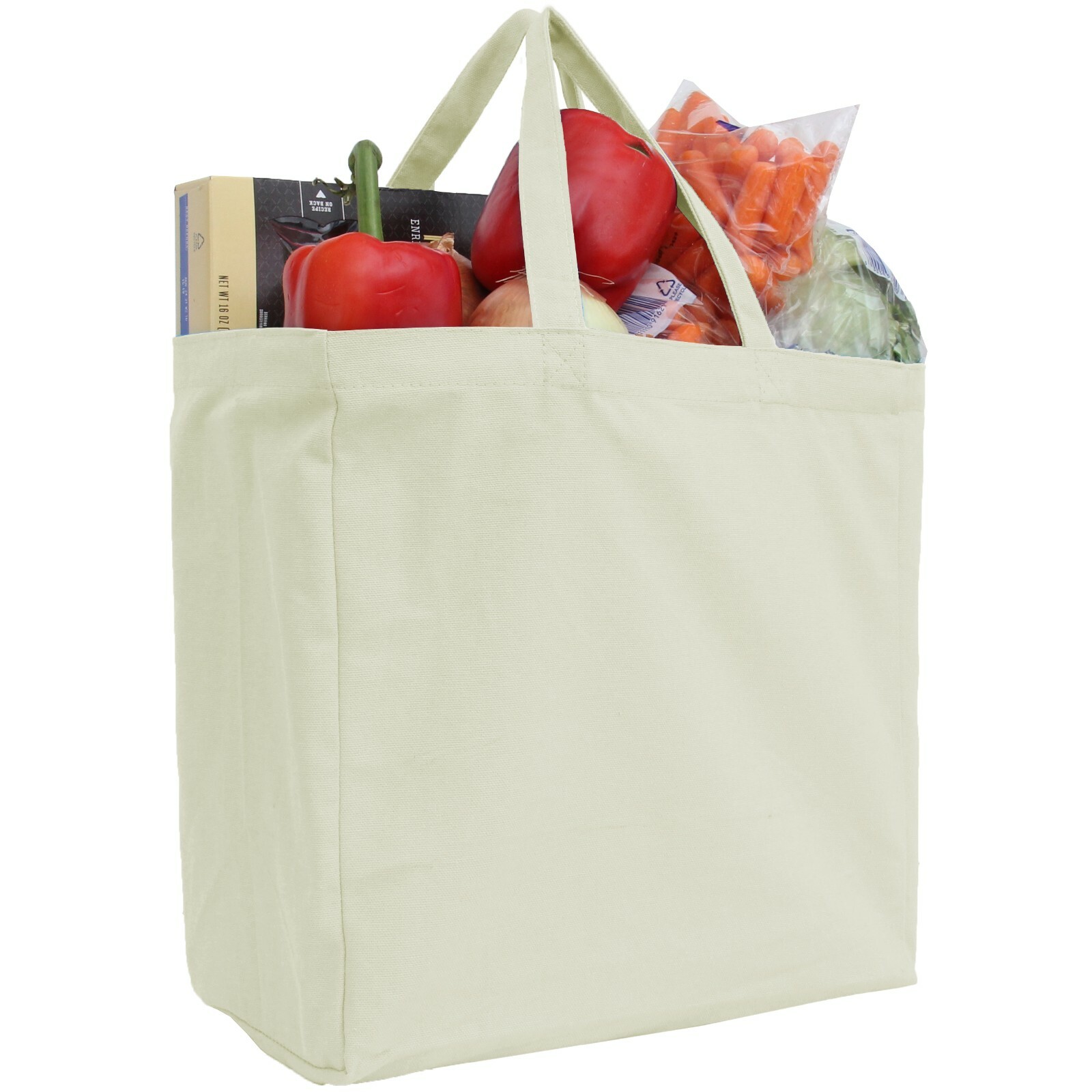 Large Cotton Canvas Shopping Grocery Tote Bags - Reusable-10oz Fabric 14x14x7.5" gallery
