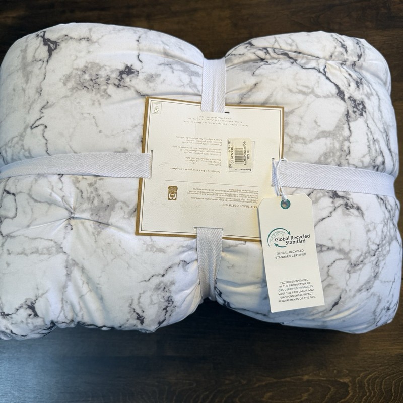 POTTERY BARN PINTUCK COMFORTER, FULL/QUEEN ~ GRAY MARBLE ~ RECYCLED MICROFIBER gallery