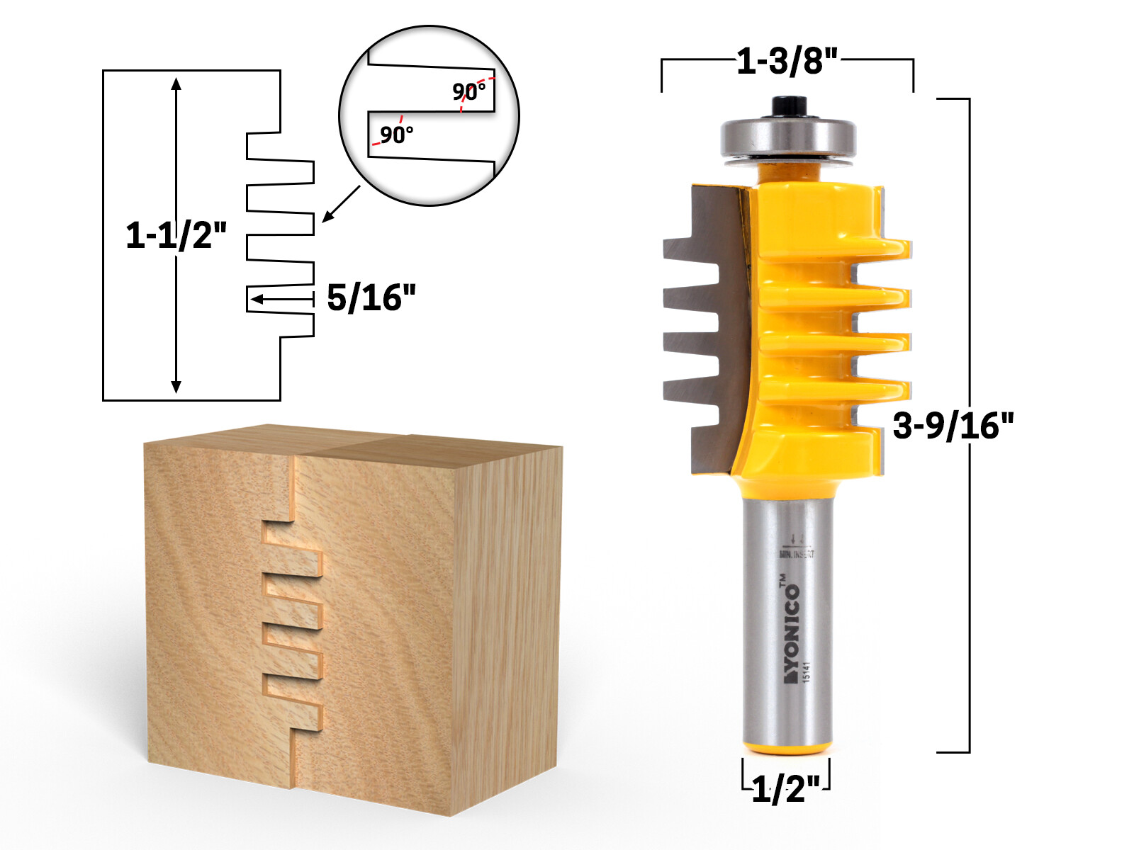 1-1/2" Easy Setup Finger Joint Router Bit - 1/2" Shank - Yonico 15141 gallery