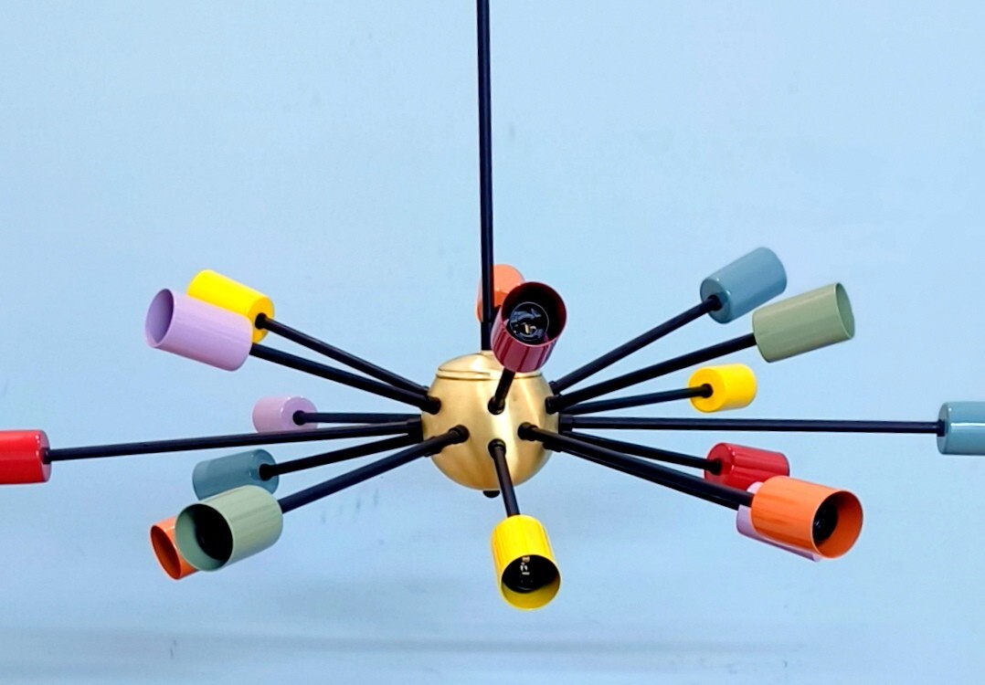 Mid Century Style 18 Multicolored Sputnik Light home interior Brass Chandelier gallery