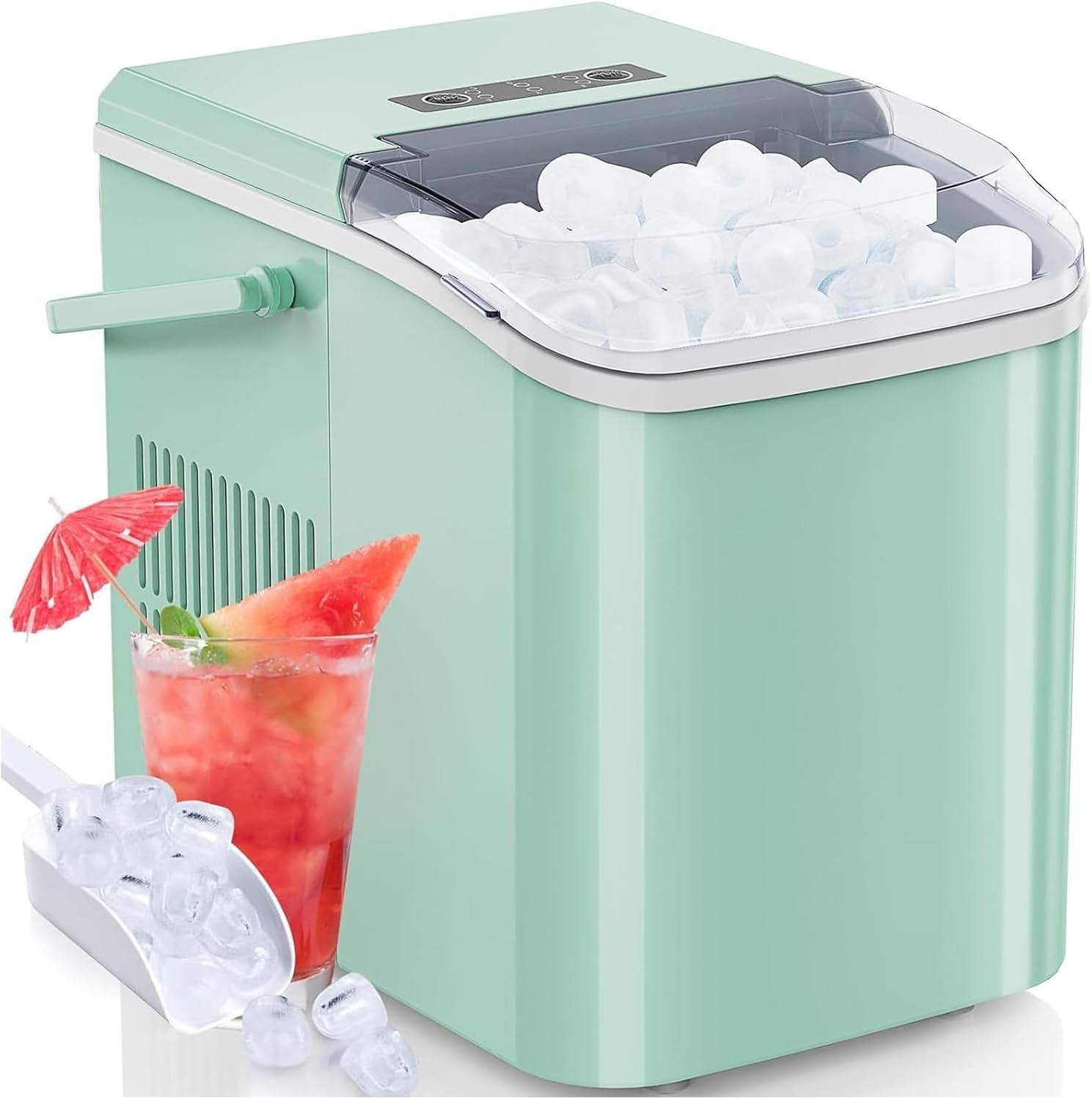 NEW Ice Makers Countertop with Handle Ice Machine Fast 6 Mins 26lbs 24H Green gallery