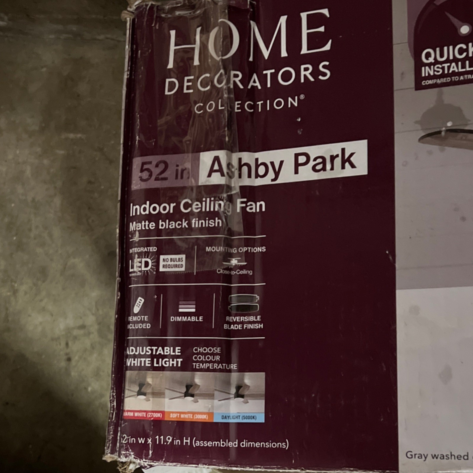 Home Decorators Ashby Park 52" Ceiling Fan LED Remote Gray Oak Matte Black gallery
