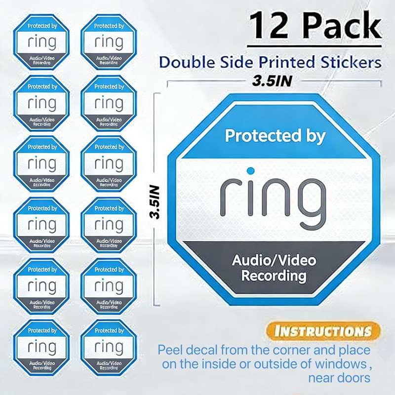 12 Pack Ring Security Stickers，Double Sided HD Printed Waterproof Security Decal gallery