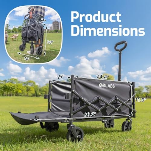 Collapsible Wagon Cart Max 350lb Load & Expandable Storage 100L, Double Black gallery