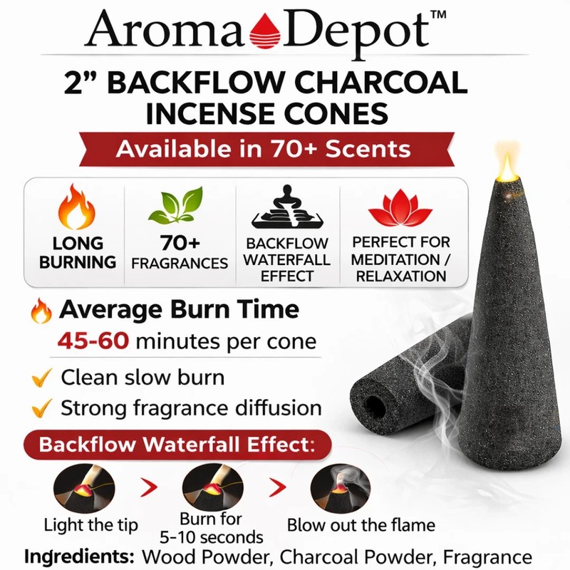 Incense Cones 2'' BACKFLOW Hand Dipped Premium Scented Smoke Charcoal gallery