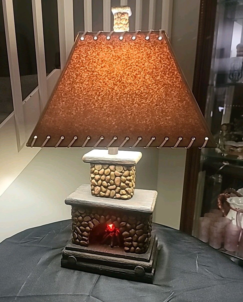 Stone Look Fire Place Cabin Lamp Flicker Flame Chimney Rustic Log Cabin Decor gallery