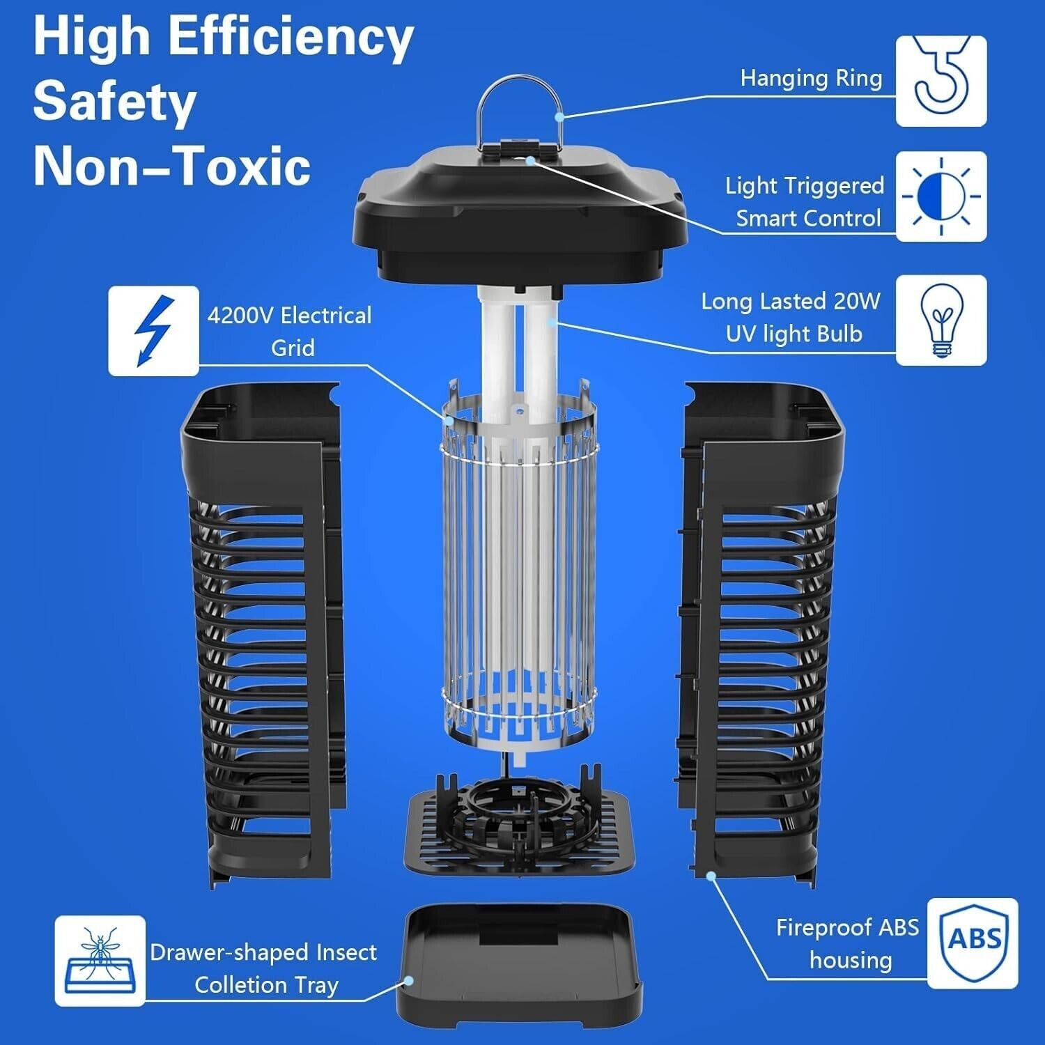 Mosquito Fly Bug Insect Zapper Killer Indoor Outdoor 4300V 18W with Light Sensor gallery