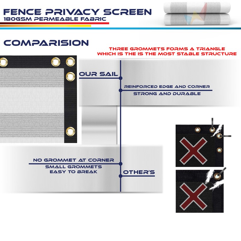2' Tall Gray Stripe Privacy Fence Screen UV Shade Permeable Fabric with Grommet gallery