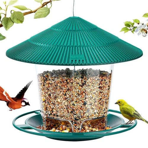 Round Hanging Bird Feeder Squirrel Proof 1000ml Large Auto-Dispense Seed Green