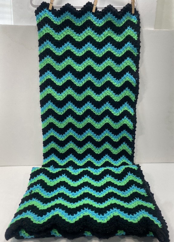 Crochet Herringbone Zig Zag Black Green Afghan Blanket 34x72” 943 gallery