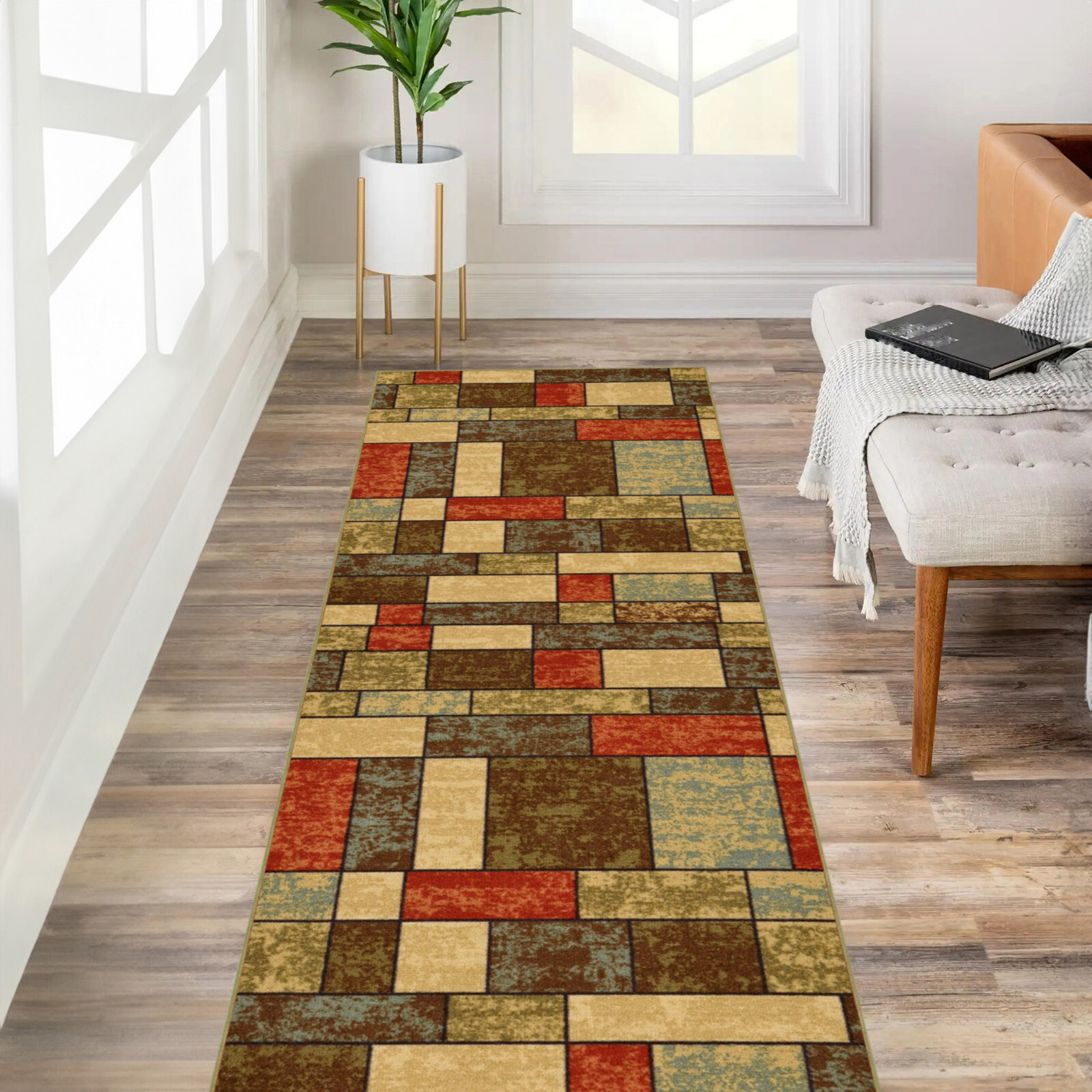 Custom Size Stair Hallway Runner Rug Non Slip Rubber Back Multicolor Tiles 3D gallery