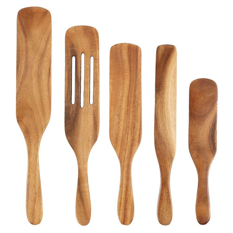 Spurtle Kitchen Cooking Utensil 5pc Set Teak Wood Non Stick Wooden Spatula Spoon gallery