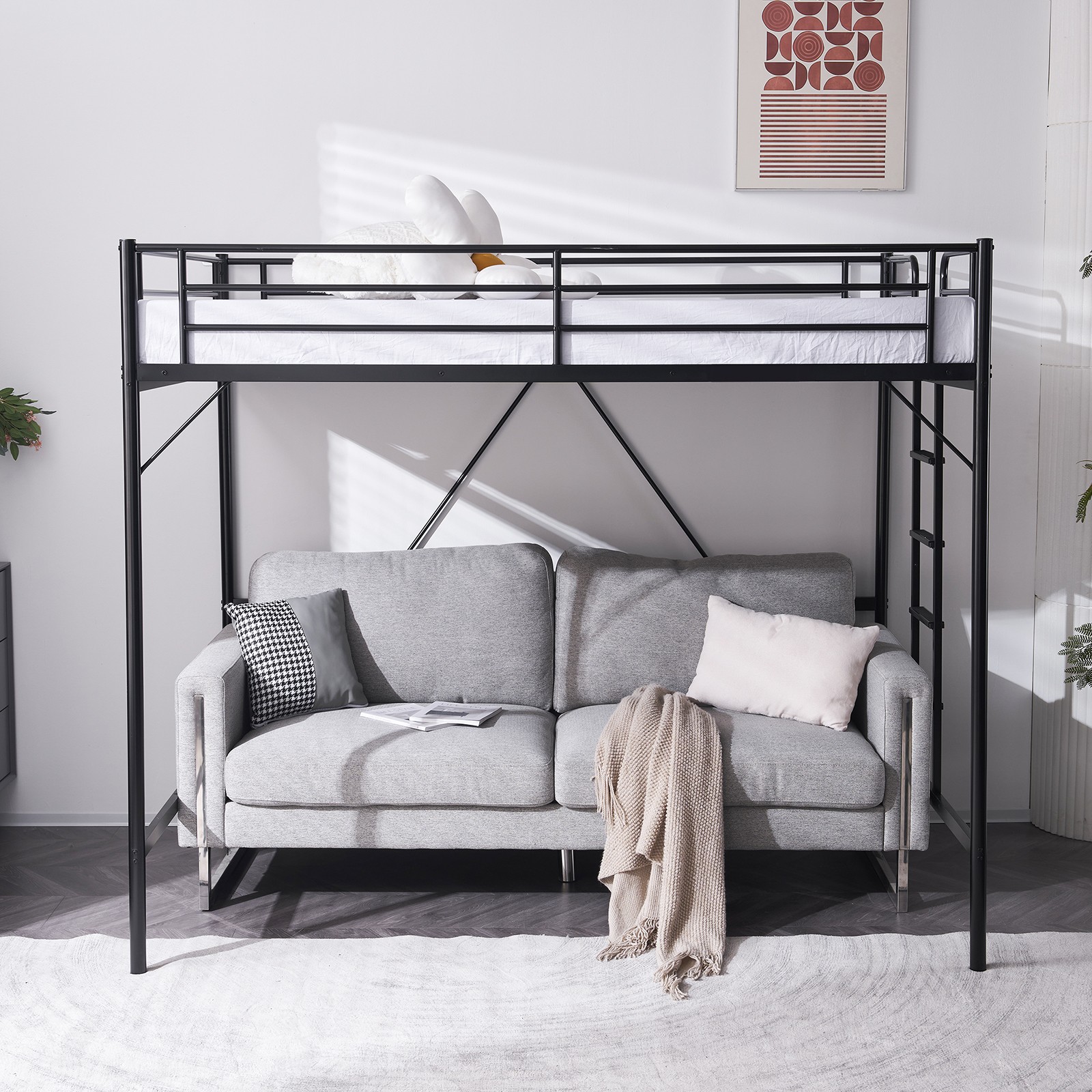 Loft Bed Full Size with Flat Rungs No Box Spring Required Heavy Duty Metal Slat gallery