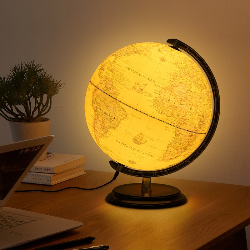 12'' Illuminated World Globe 720° Rotating Education Cartography Map World Map gallery