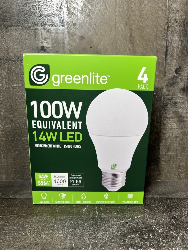 Greenlite 14W Non-Dimmable LED 100W Equivalent 4 Pack Lightbulbs 1600 LUMENS