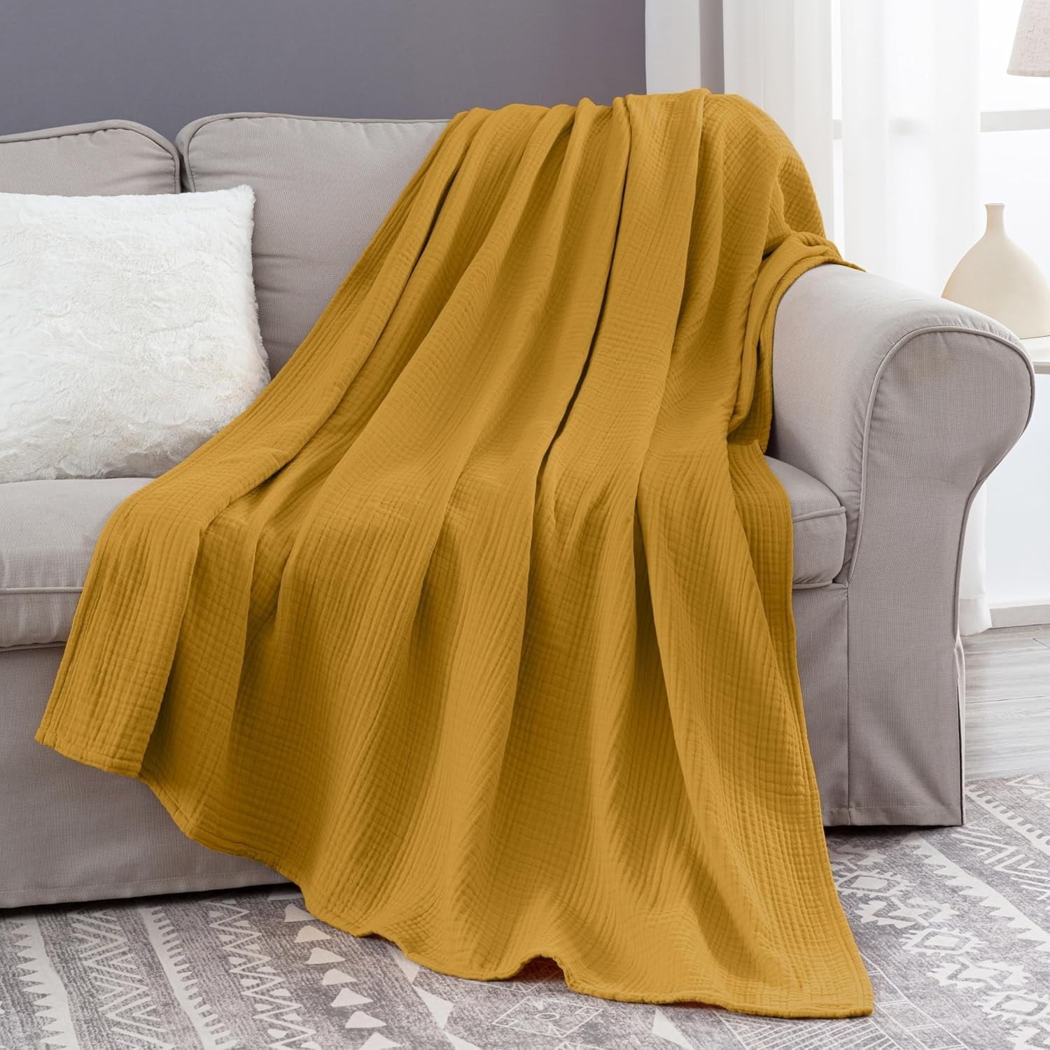 Chezmoi Collection 100% Cotton 4 Layer Lightweight Muslin Blanket Summer Throw gallery