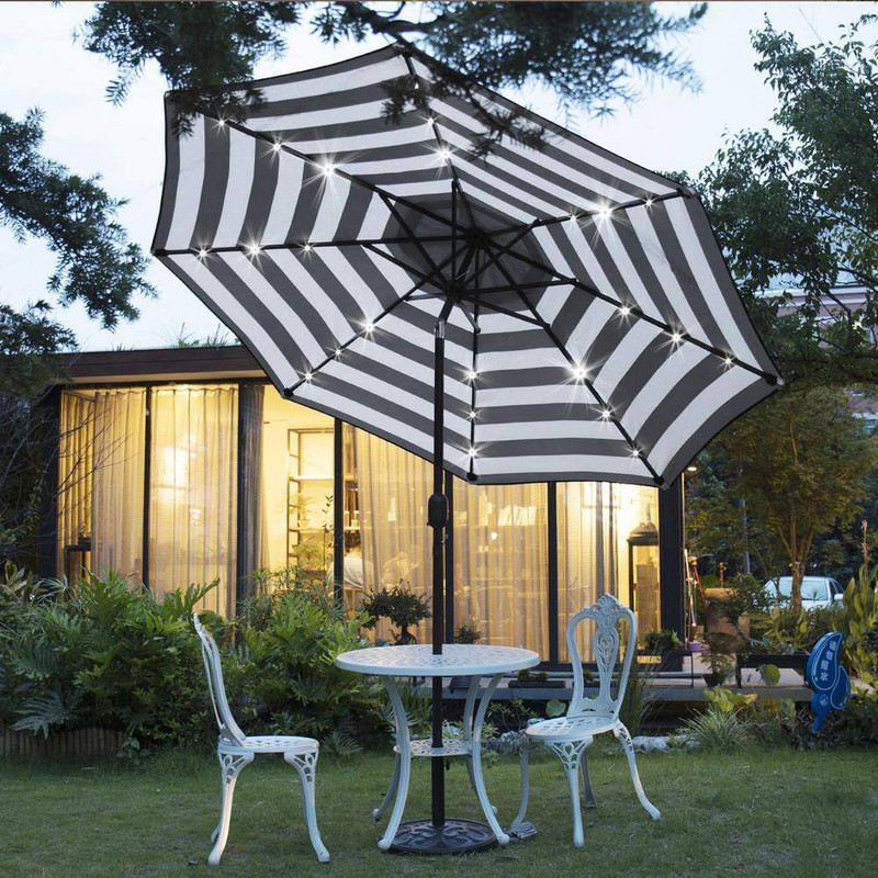 9 Ft. Solar 24 LED Lighted Umbrella with 8 Ribs Adjustment and Crank Lift System gallery