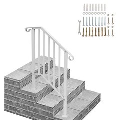 Handrails 2-3 Steps White Galvanized Iron, Stair Railing for Outdoor Garden