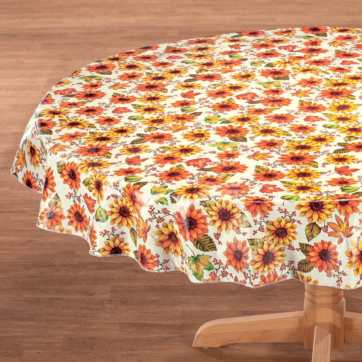 70" (Round), Multi-colored (Floral With Sunflowers in Rich Fall Colors and... gallery