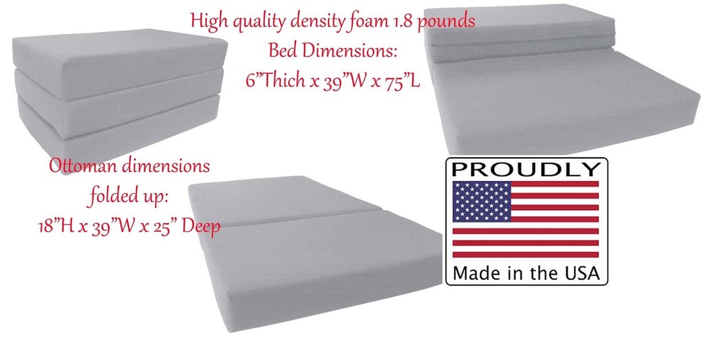 Queen Gray Trifold Foam Bed, Folding Mattress 6 x 60 x 80, 1.8 lbs Density