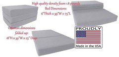 Queen Gray Trifold Foam Bed, Folding Mattress 6 x 60 x 80, 1.8 lbs Density