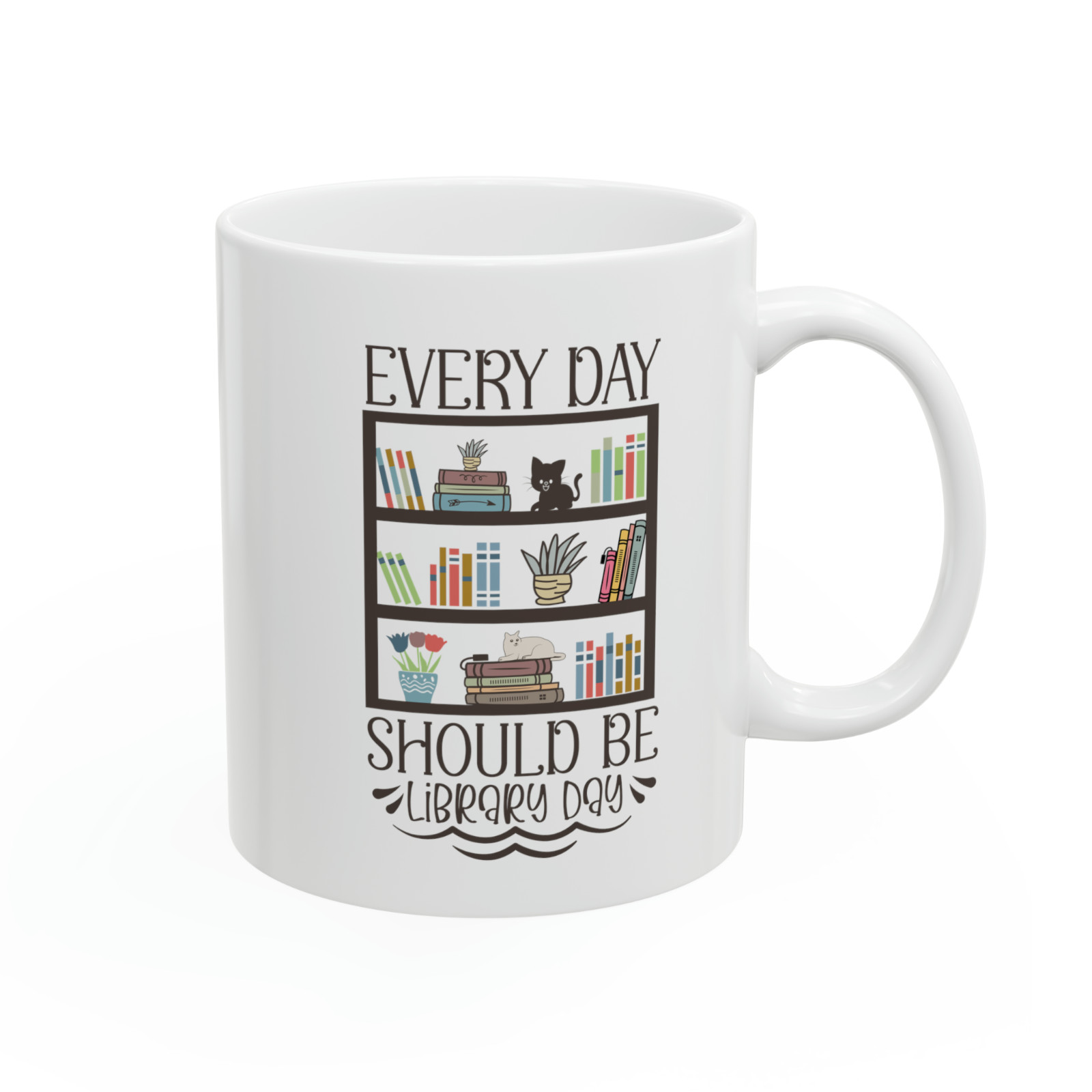 Every Day Should Be Library Day Mug Book Lover Coffee Cup Cat Reading Gift gallery